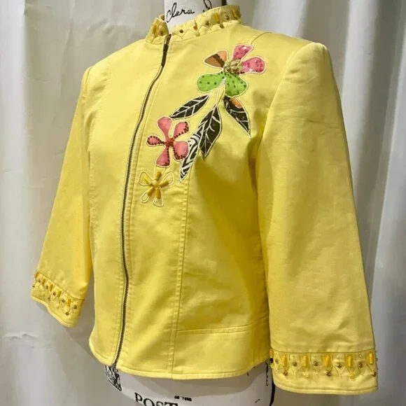 VINTAGE PATCHNGTON YELLOW EMBROIDERED ZIPPED BLAZER JACKET SIZE SMALL - Picture 3 of 11